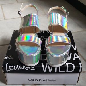 Holographic platform sandals
